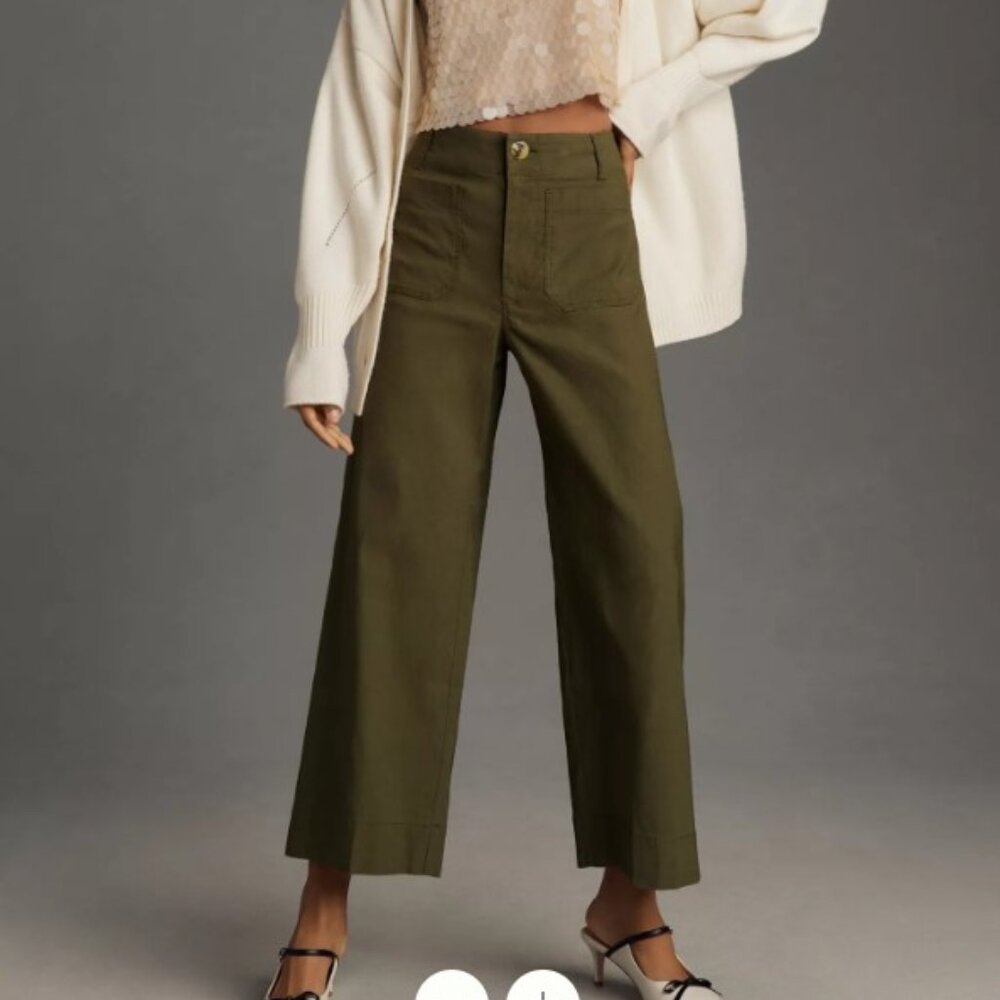 EUC Colette Cropped Wide-Leg Pants by Maeve Size 28 Olive
